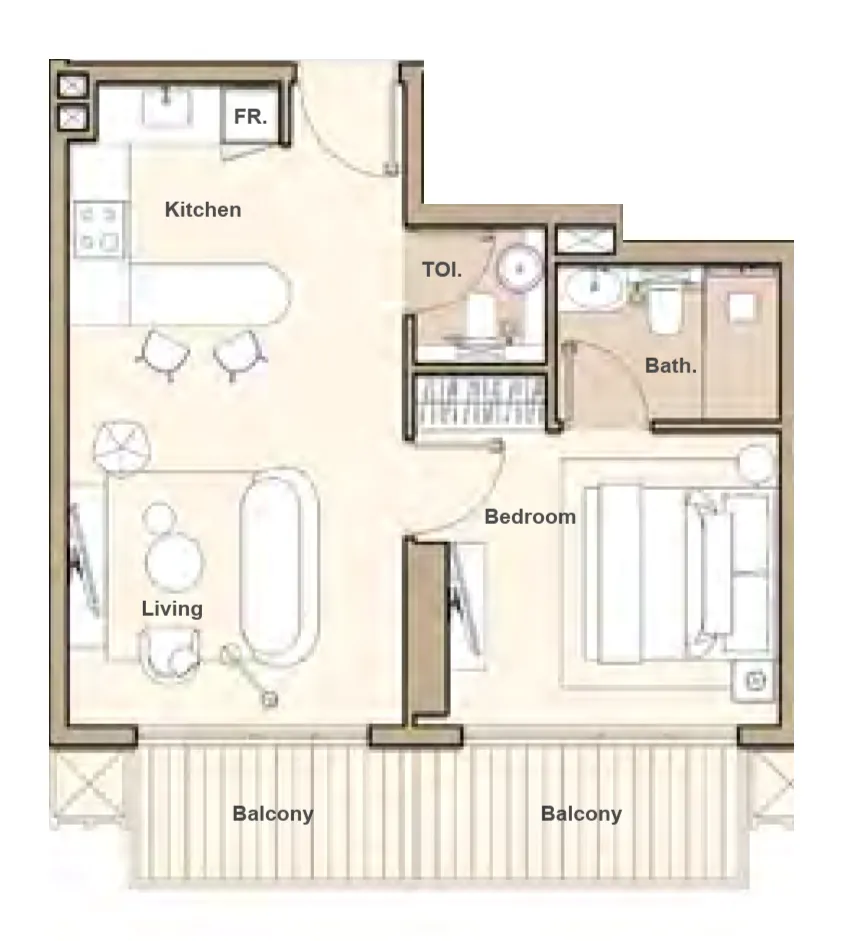 Lume Residences 1 bed floor plan, 602 sqft