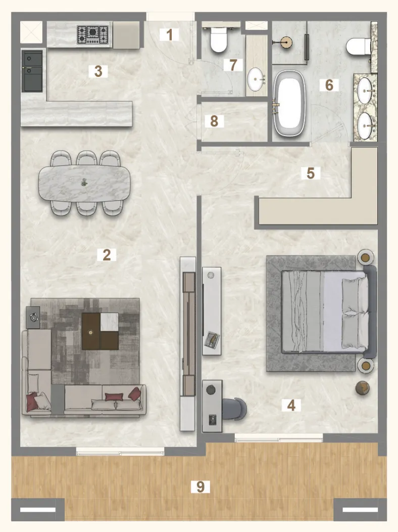 Avenue Residence 7 1 bed floor plan, 996 sqft