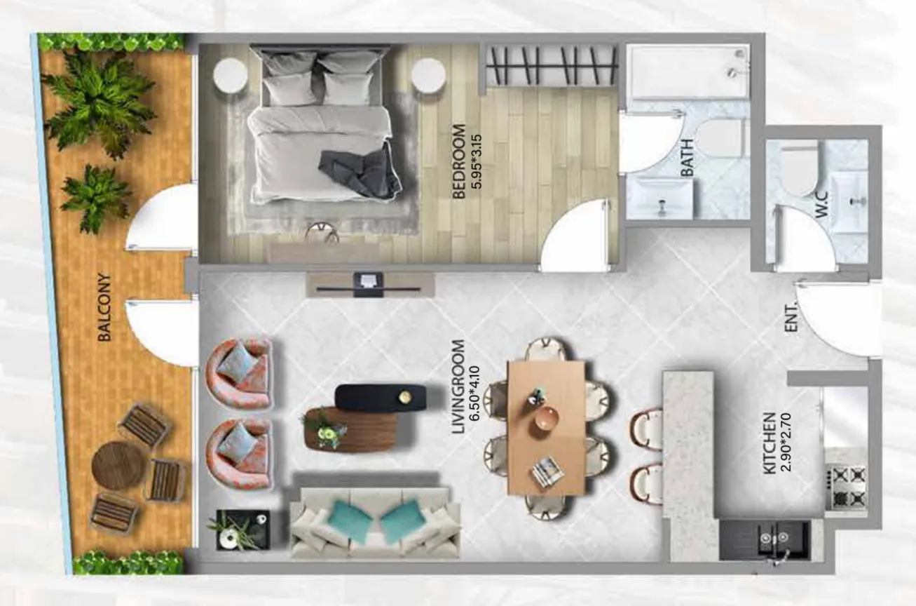 311 Boulevard 1 bed floor plan, 851 sqft