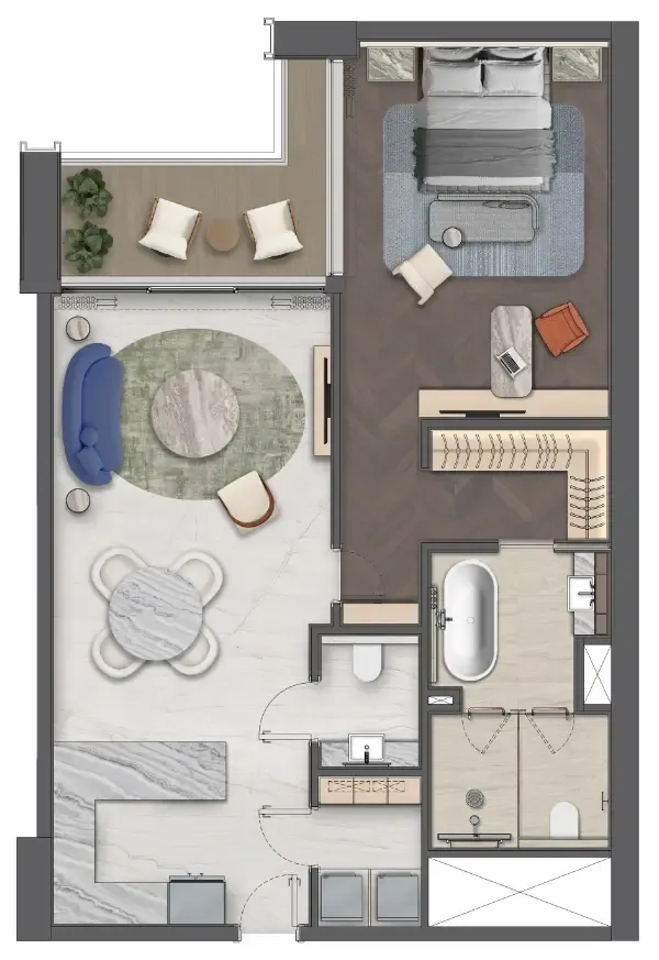 Mas Barsha Residency 1 bed floor plan, 1,077 sqft