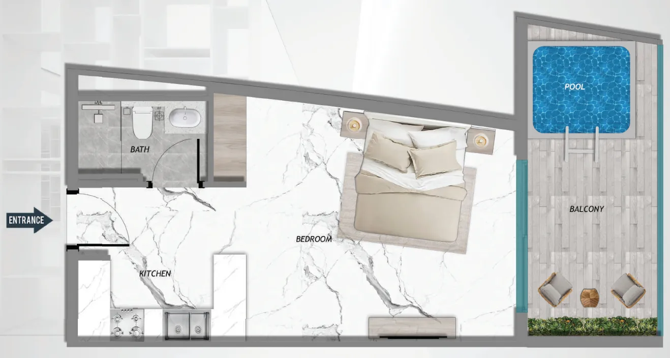 Samana Barari Heights Studio floor plan, 562 – 563 sqft