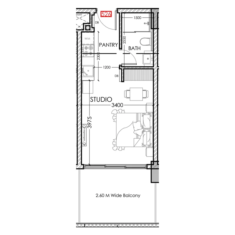 Al Haseen Residences 5 Studio floor plan, 383 sqft