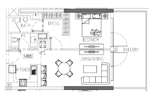 Damac Riverside Views 1 bed floor plan, 798 sqft