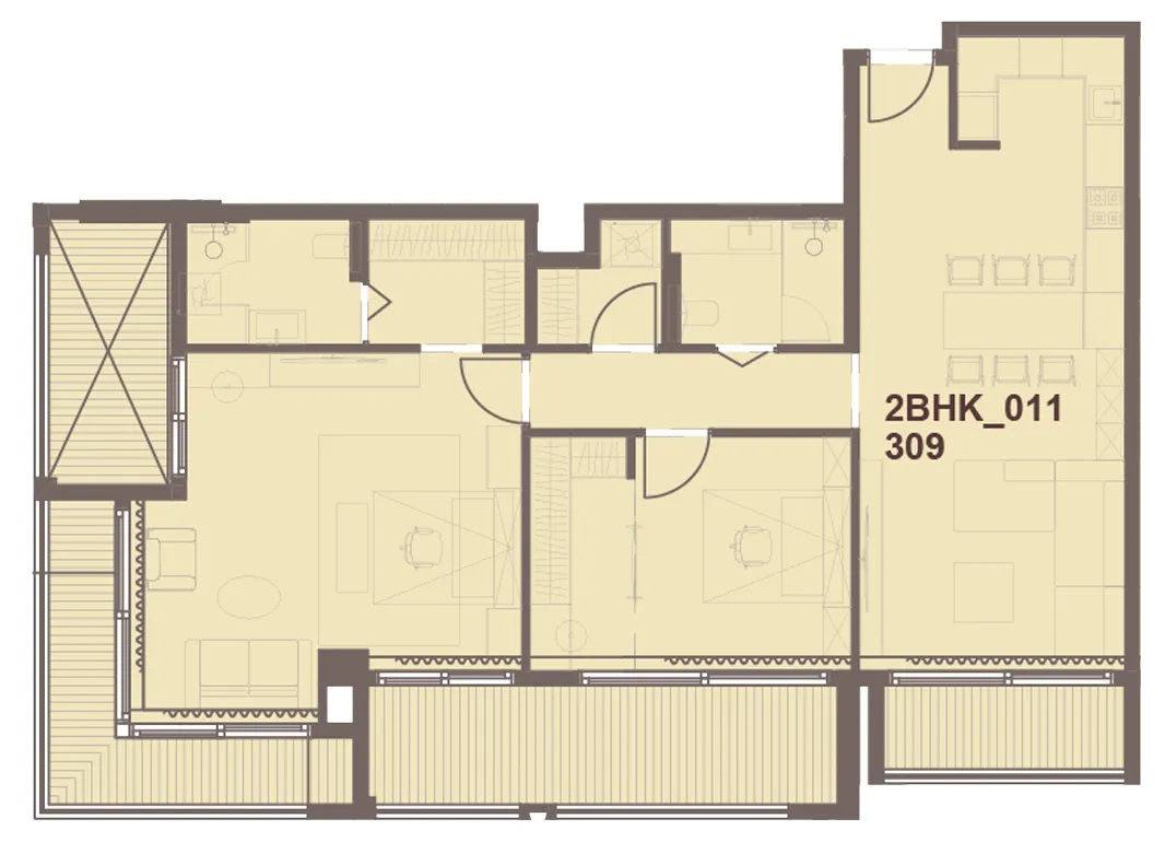 J-Haus Residence 2 bed floor plan, 1,502 sqft
