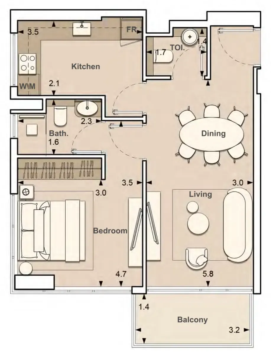 Lume Residences 1 bed floor plan, 603 sqft