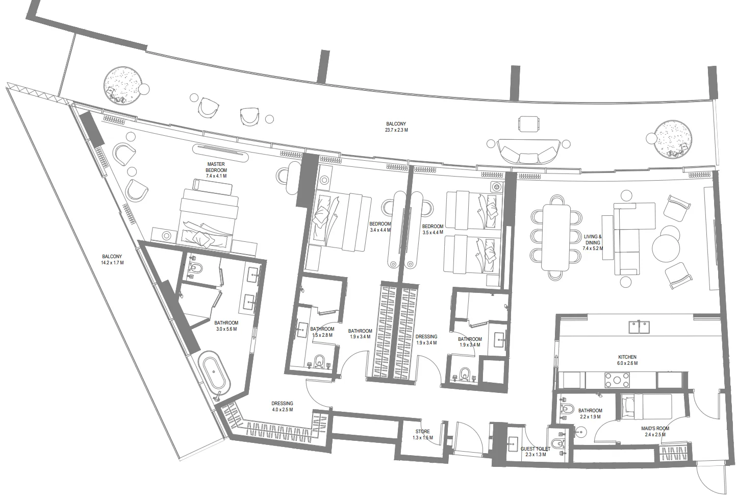 Anantara Sharjah Resort 3 bed floor plan, 3,280 sqft