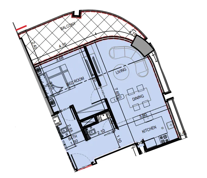 Binghatti Skyrise 1 bed floor plan, 1,022 sqft