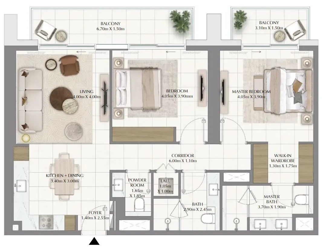 Valia 2 bed floor plan, 1,242 – 1,246 sqft