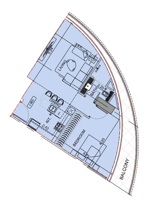Binghatti Aquarise 1 bed floor plan, 1,027 sqft