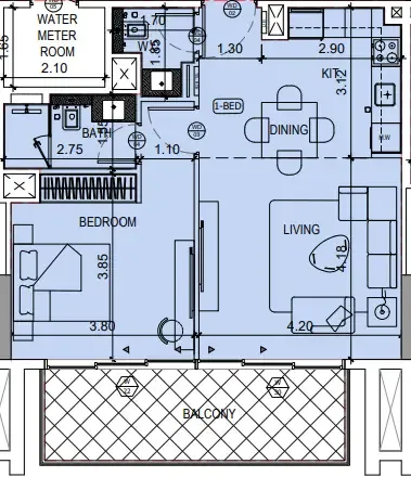 Binghatti Ruby 1 bed floor plan, 767 sqft