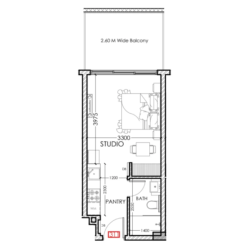 Al Haseen Residences 5 Studio floor plan, 372 sqft