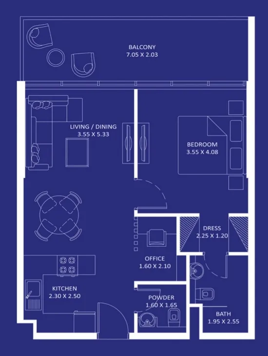 Oceanz 1 bed floor plan, 746 sqft