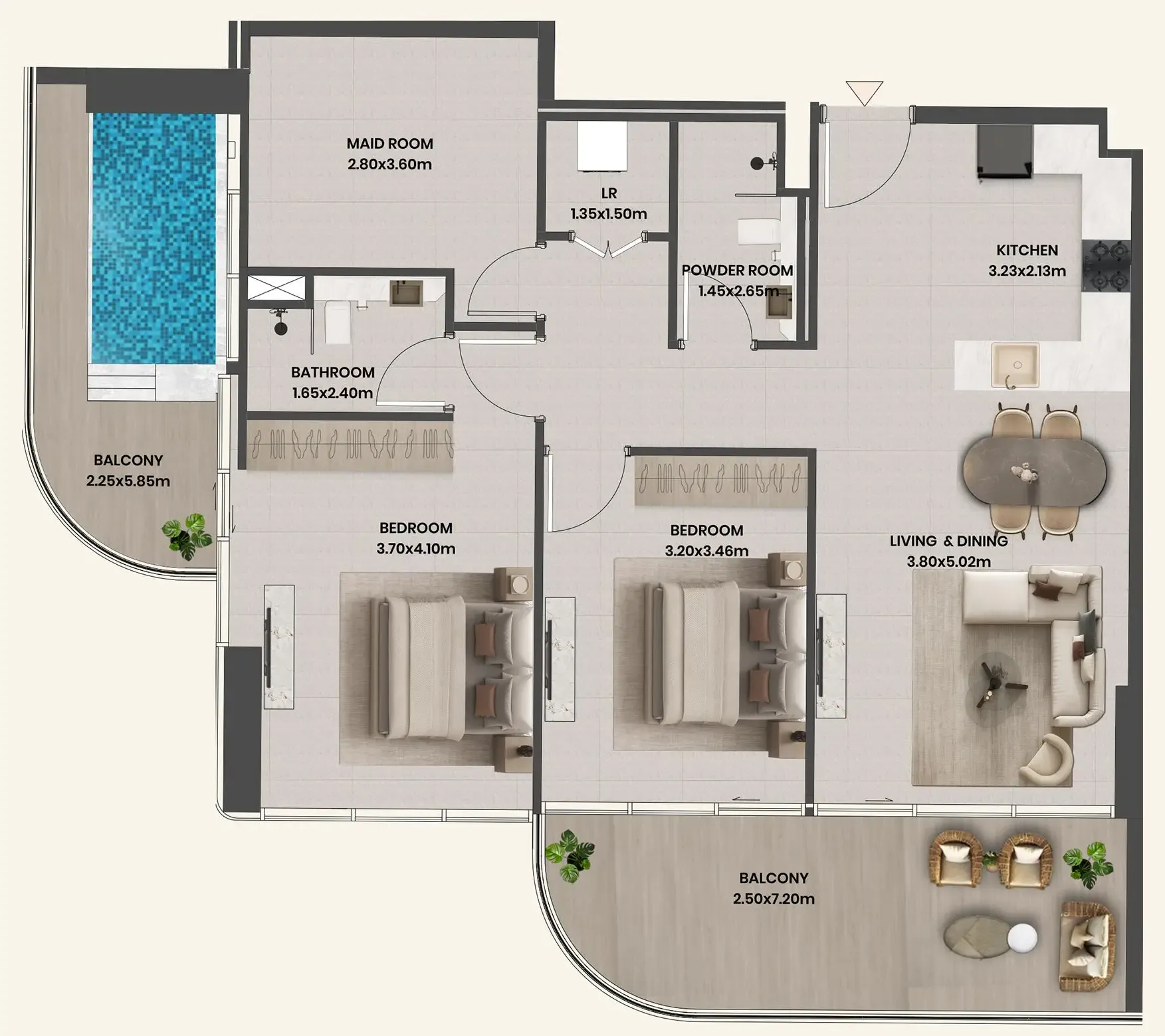 Divine Al Barari 2 bed floor plan, 1,365 sqft