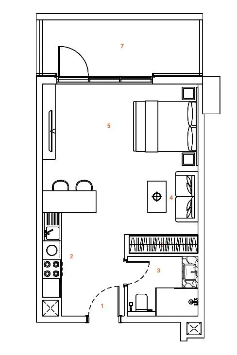 The Orchard Place Towers A & B Studio floor plan, 536 sqft