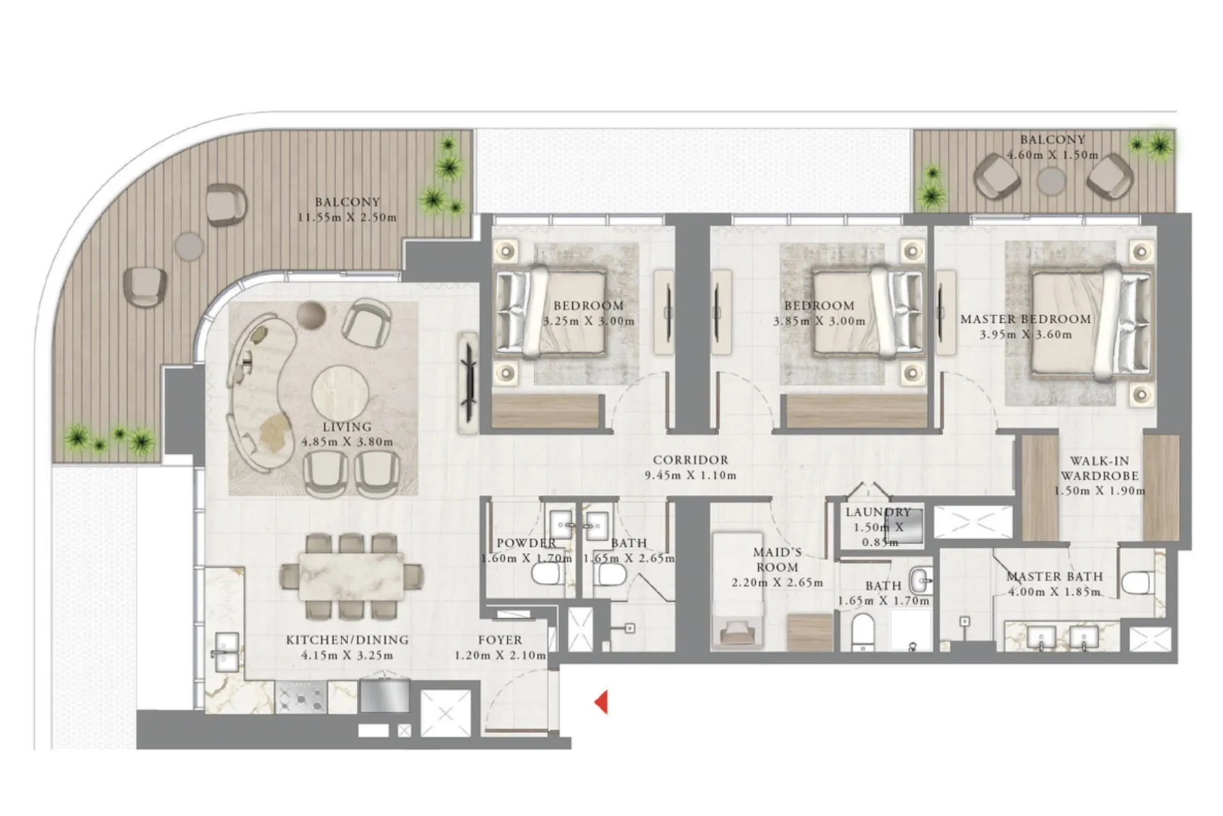 Seapoint 3 bed floor plan, 1,790 sqft