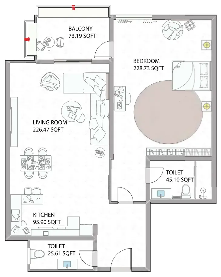 Ajman Creek Towers 1 bed floor plan, 1,150 sqft