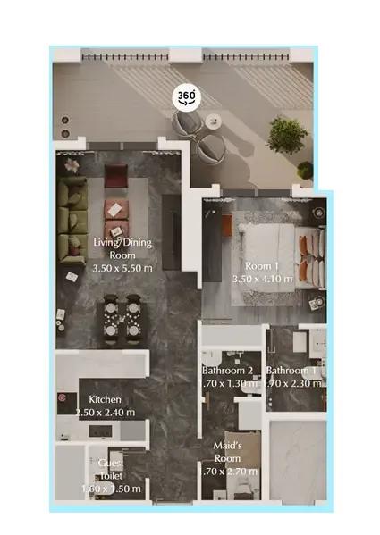 Bab Al Qasr Garden Residences 65 1 bed floor plan, 876 sqft