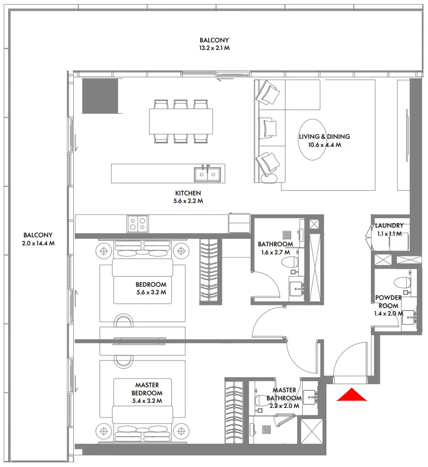 W The Residences by Arada 2 bed floor plan, 1,705 – 1,841 sqft