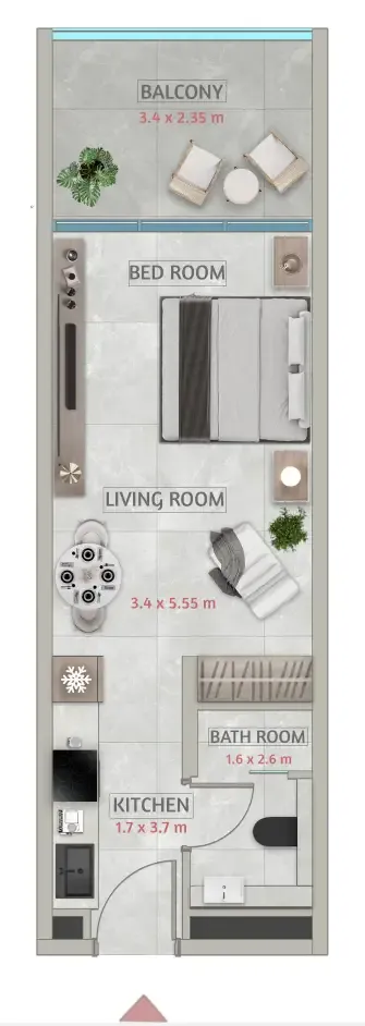 Sakura Gardens Studio floor plan, 451 – 453 sqft