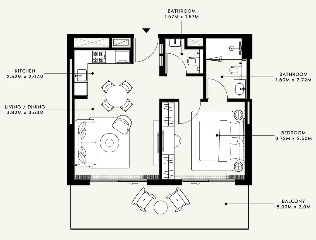 Azizi Venice 1 bed floor plan, 724 sqft