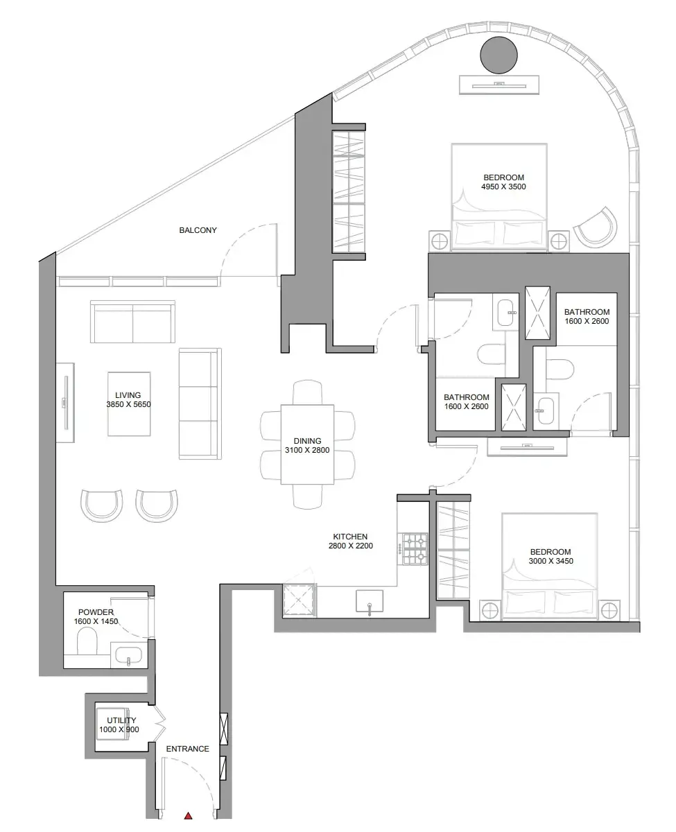 Skyvue Stellar 2 bed floor plan, 1,238 sqft