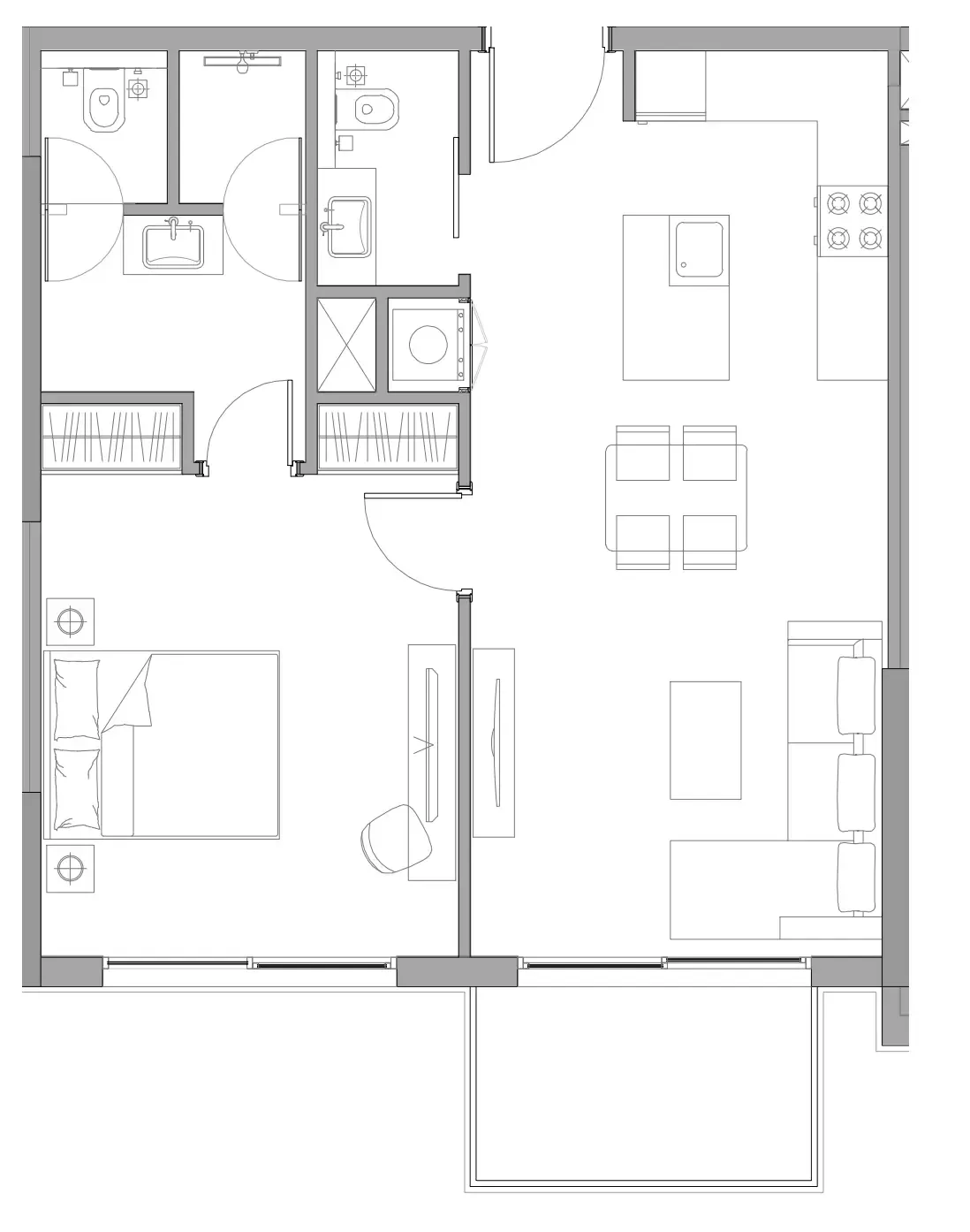 Trevino 1 bed floor plan, 682 sqft