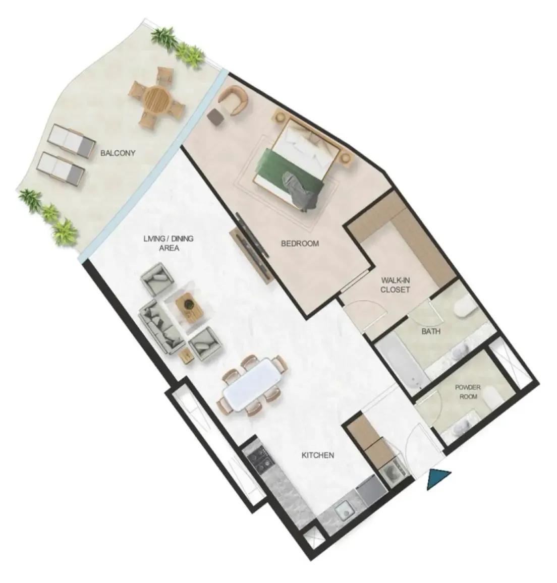 Oystra 1 bed floor plan, 1,187 sqft
