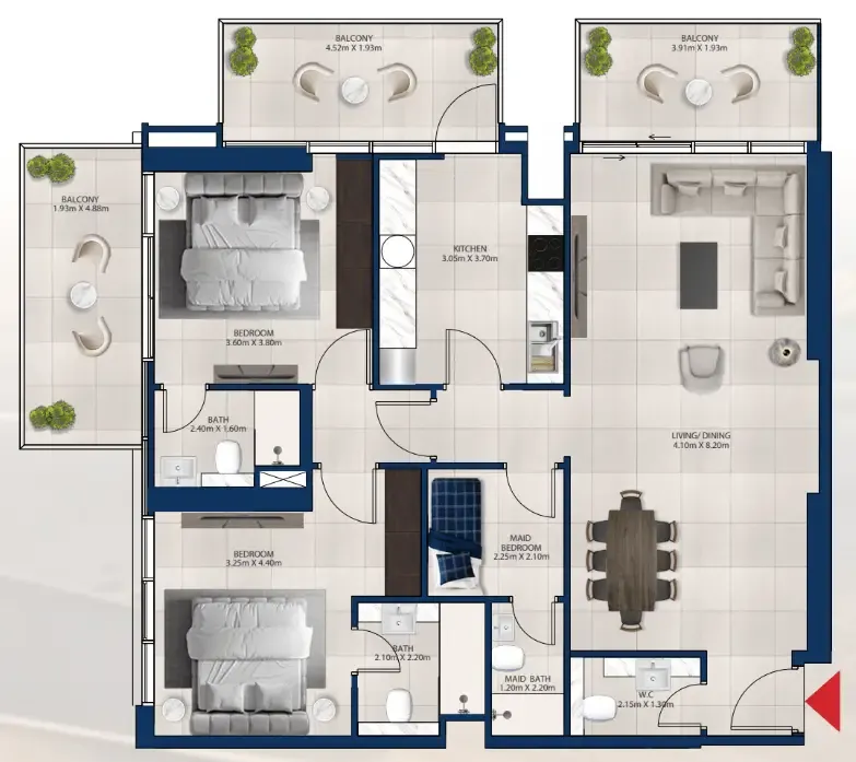 Al Vista 2 bed floor plan, 1,450 sqft
