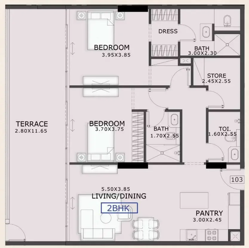 99 Parkplace 2 bed floor plan, 1,297 – 1,874 sqft