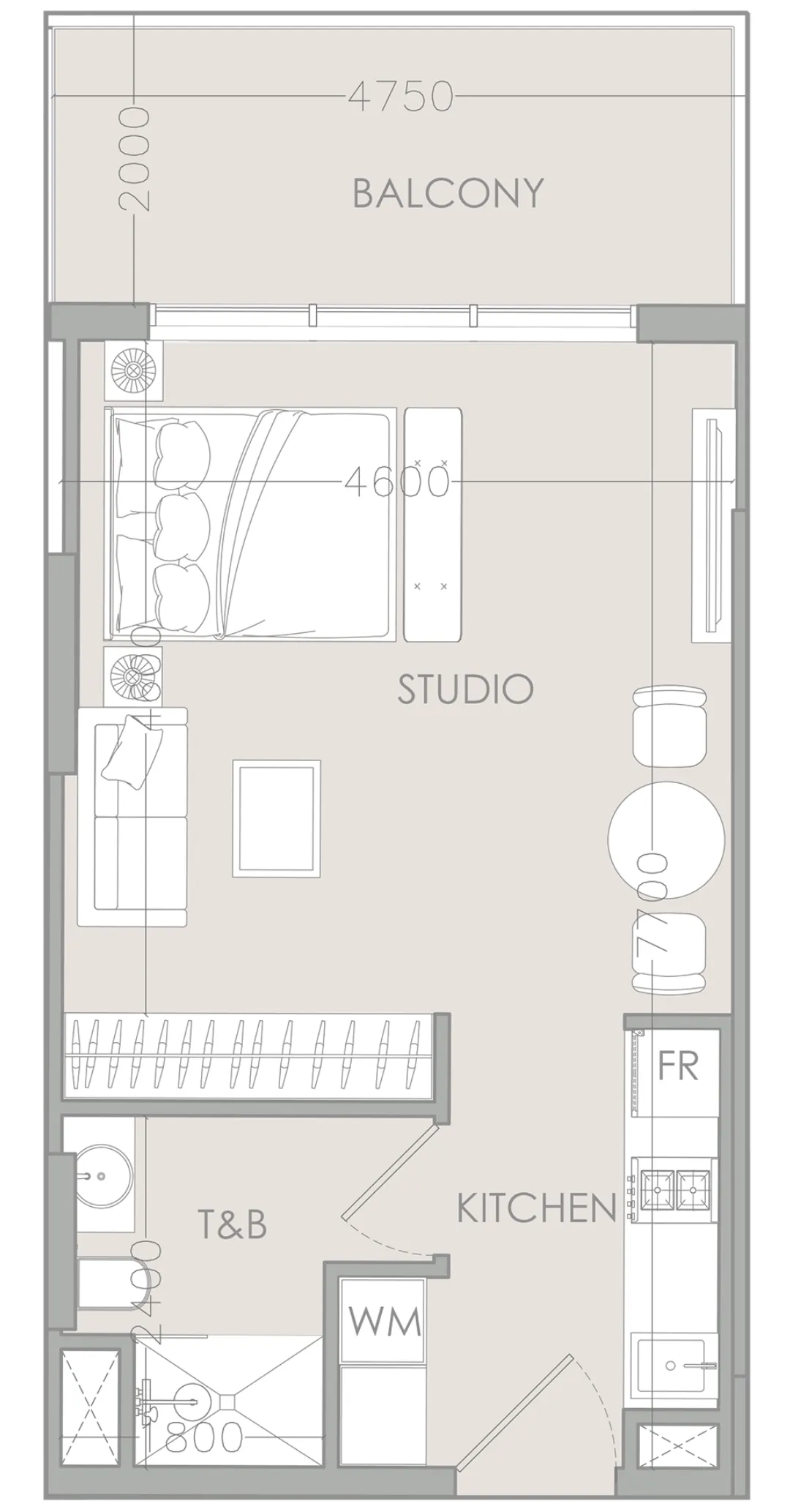 IR1DIAN Park Studio floor plan, 512 sqft