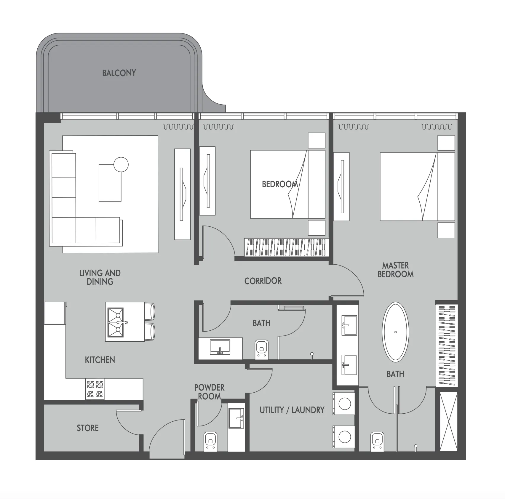 Seaside by Prestige One 2 bed floor plan, 1,203 sqft