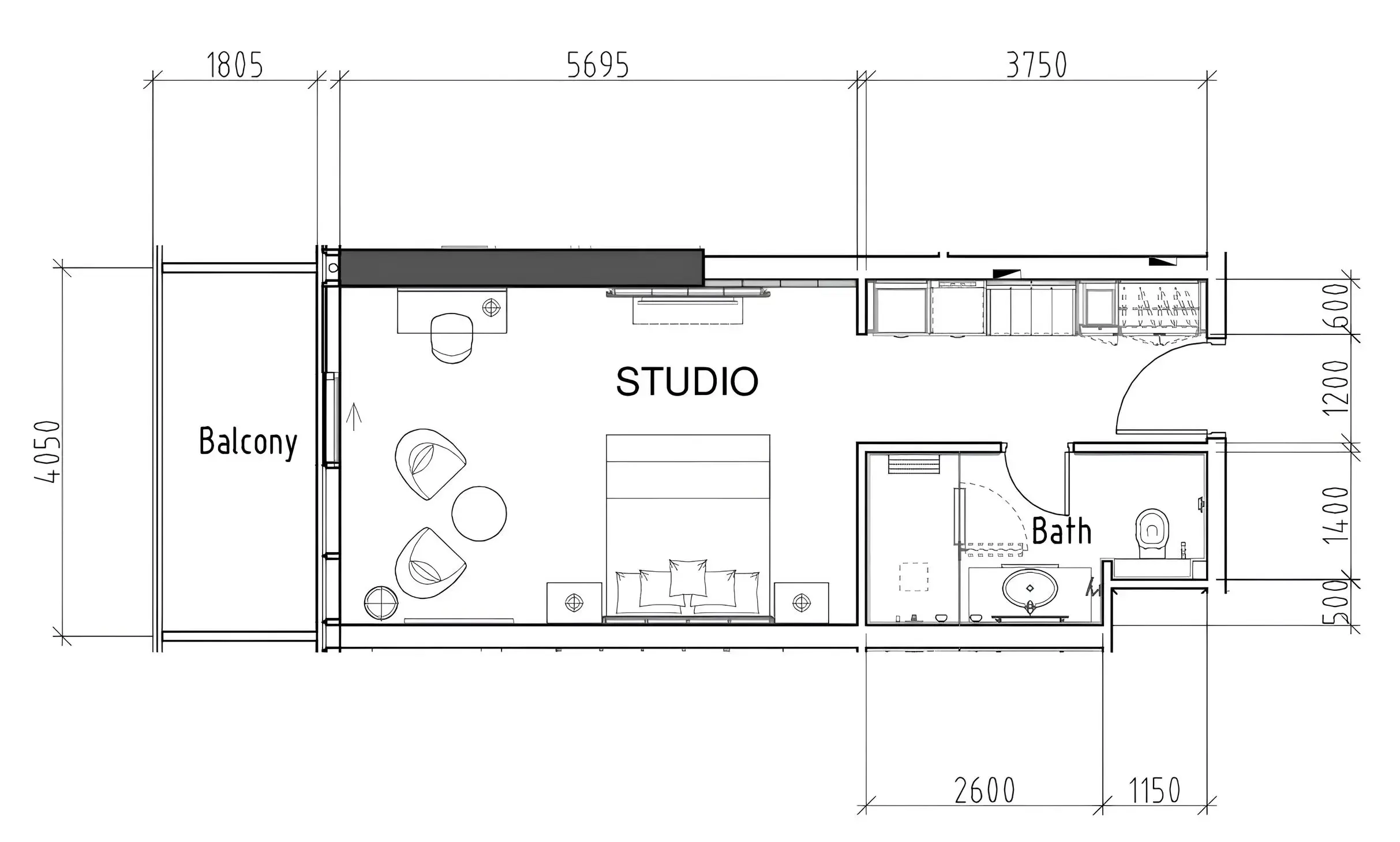 Damac Hills - Artesia Studio floor plan, 500 sqft