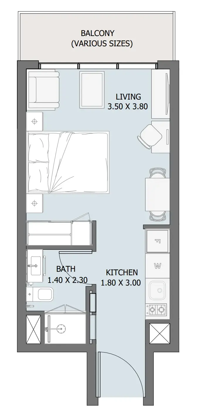 Verdana III Studio floor plan, 337 – 395 sqft