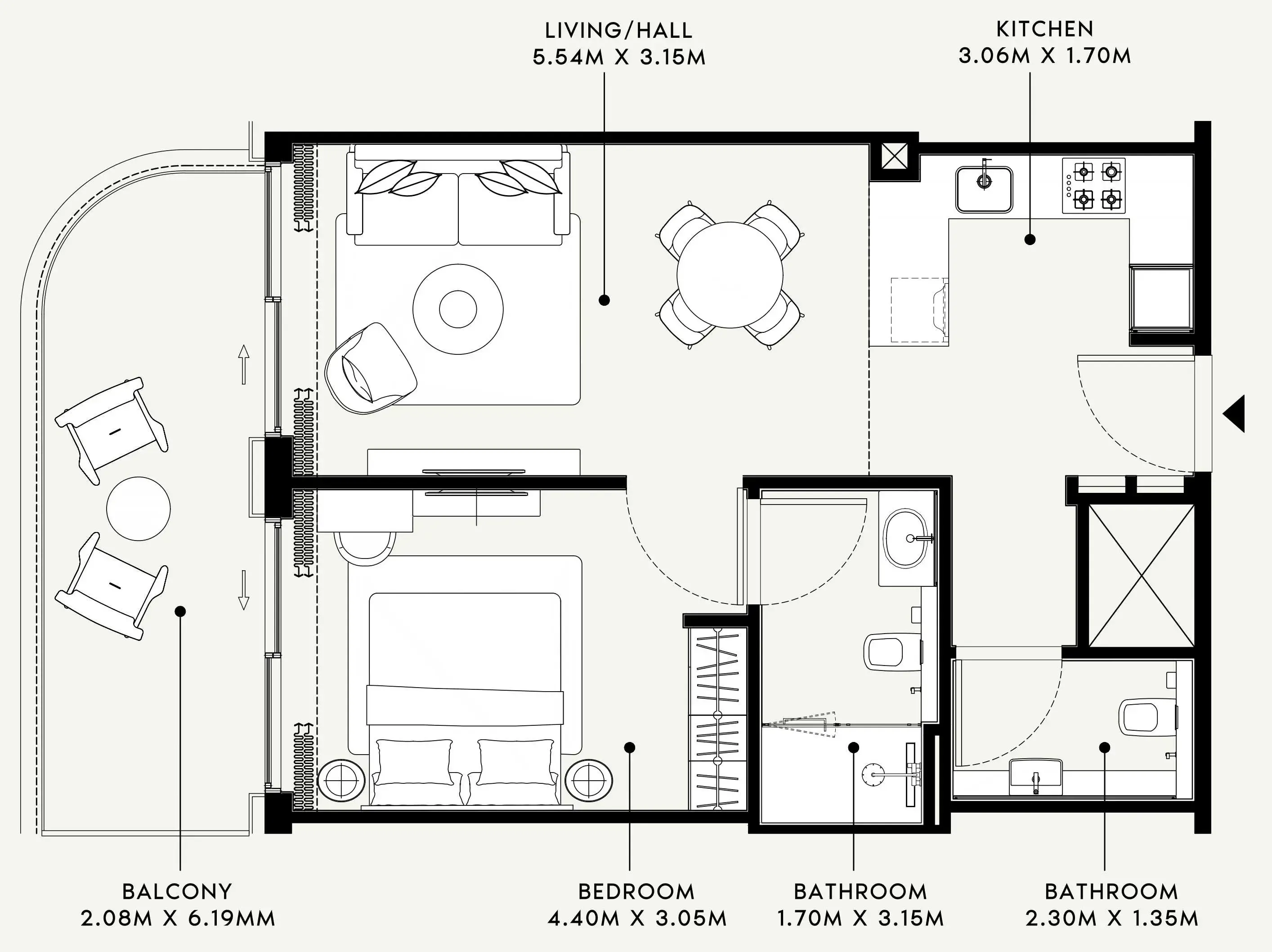 Azizi Venice 1 bed floor plan, 749 sqft