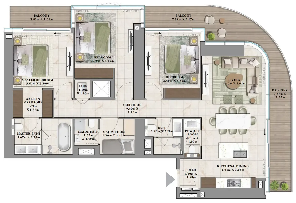 Avarra by Palace 3 bed floor plan, 1,837 sqft