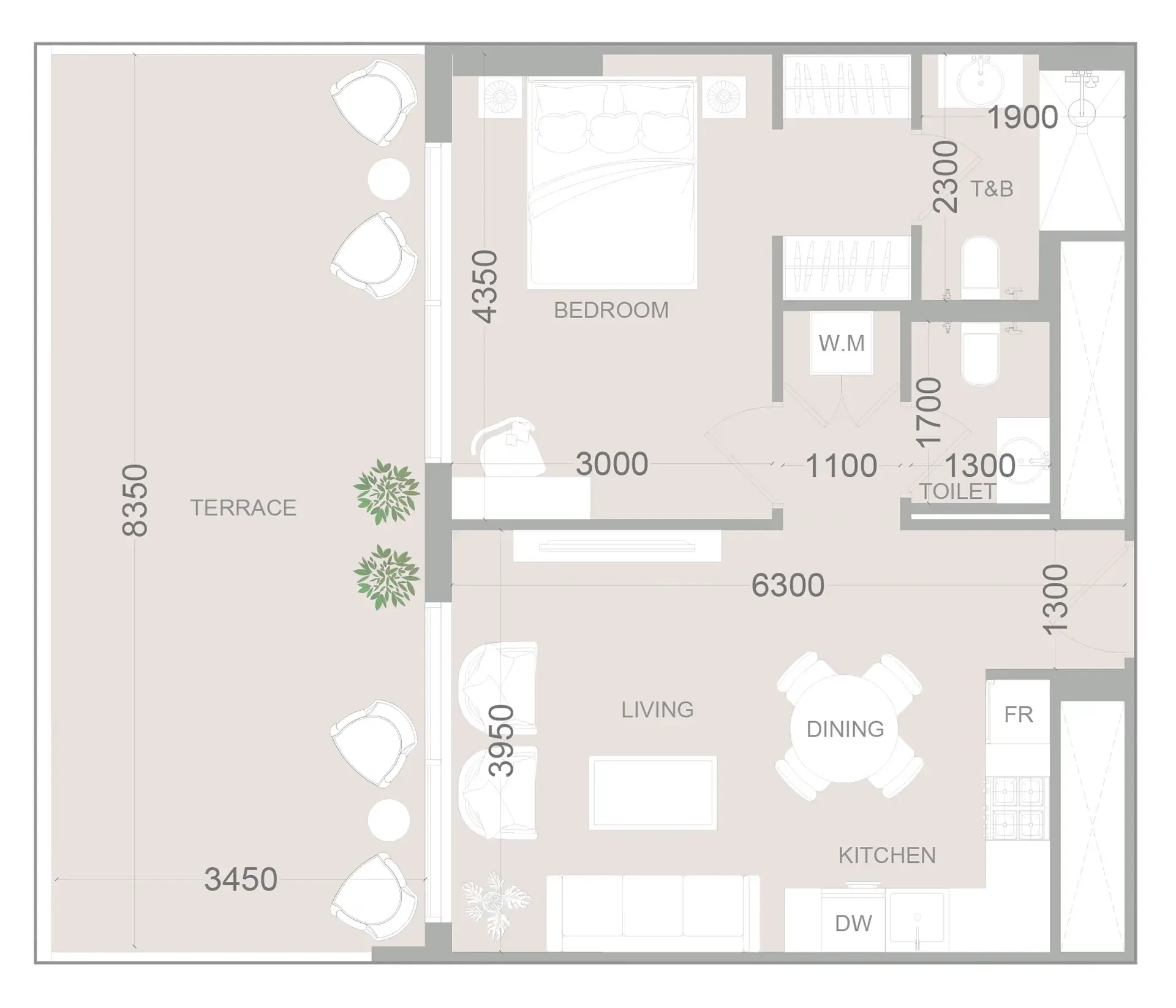 ELAR1S Sky 1 bed floor plan, 898 sqft