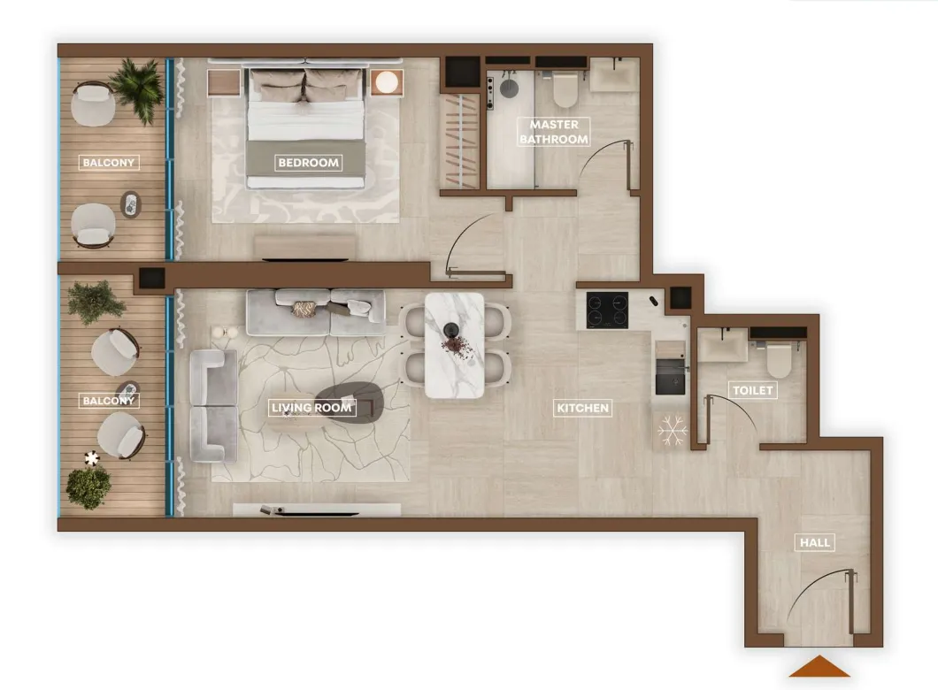 Sky Hills Astra 1 bed floor plan, 855 sqft