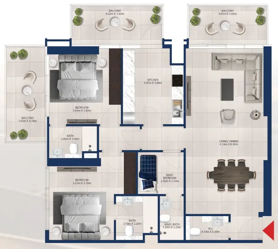 Al Vista 2 bed floor plan, 1,446 sqft
