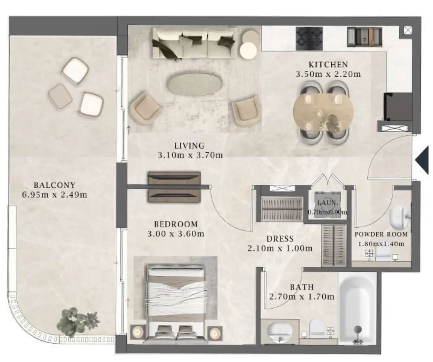 Arthouse Residences by Cledor 1 bed floor plan, 722 sqft