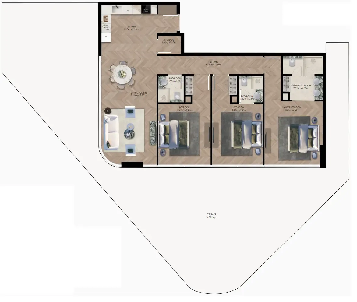Elle Residences 3 bed floor plan, 2,922 sqft
