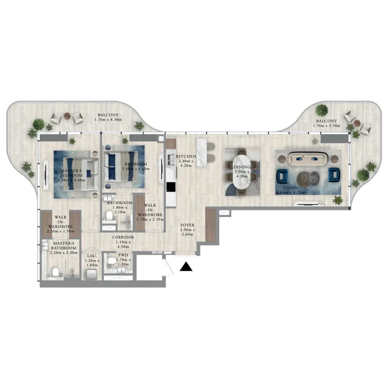 Royal Yacht Club Residence 2 bed floor plan, 1,570 sqft