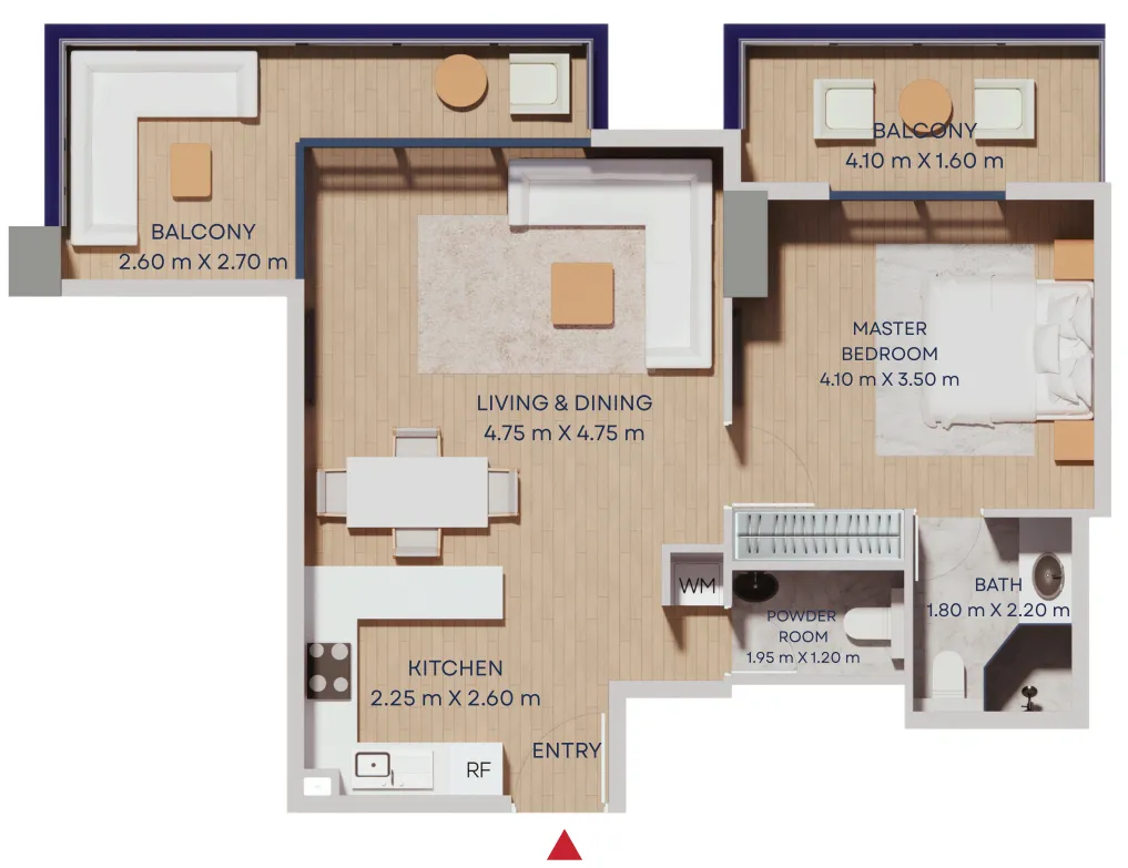 Manam Pearl 1 bed floor plan, 836 sqft