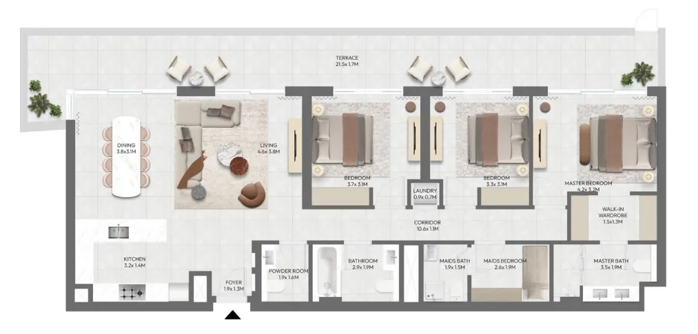 Golf Point 3 bed floor plan, 2,072 sqft