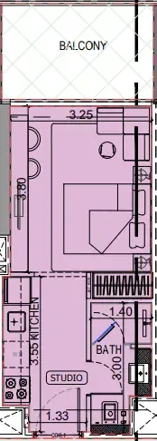 Binghatti Vintage Studio floor plan, 372 sqft