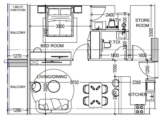 Al Haseen Residences 6 1 bed floor plan, 791 sqft