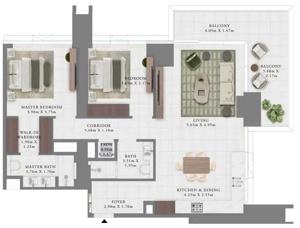 Creek Bay 2 bed floor plan, 1,451 sqft