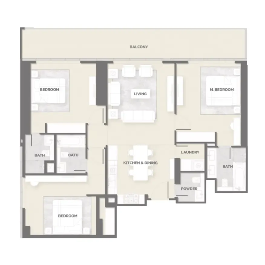 Tonino Lamborghini Residences 3 bed floor plan, 1,731 – 1,735 sqft