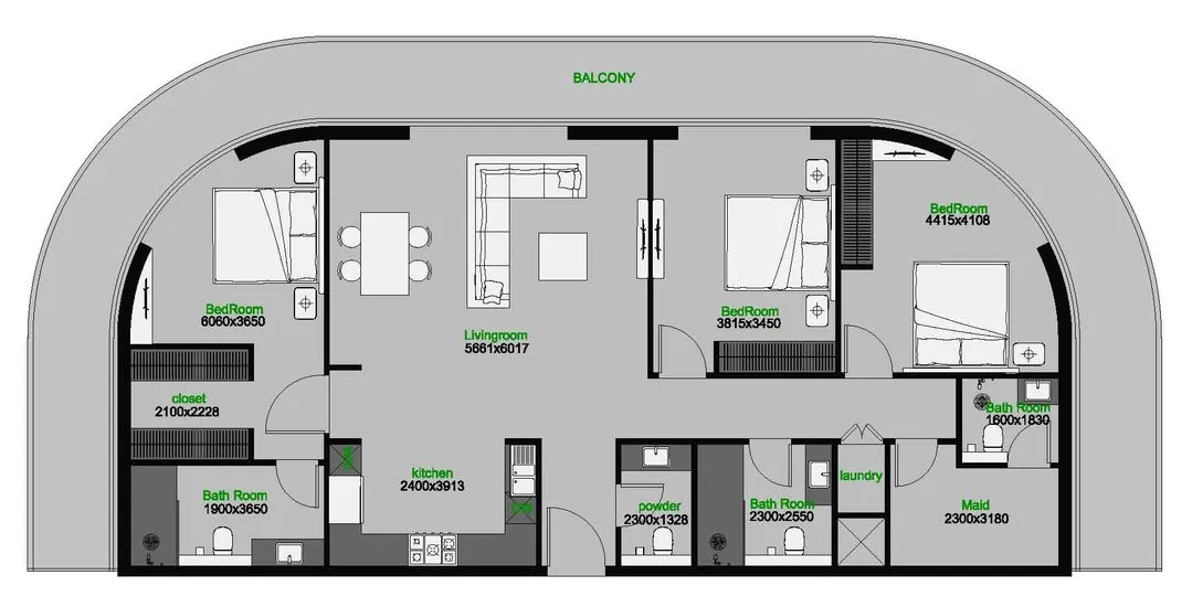 The Central Downtown 3 bed floor plan, 2,180 sqft