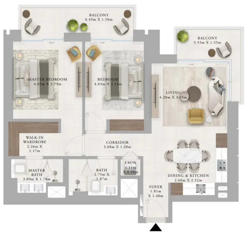 Creek Haven 2 bed floor plan, 1,249 sqft