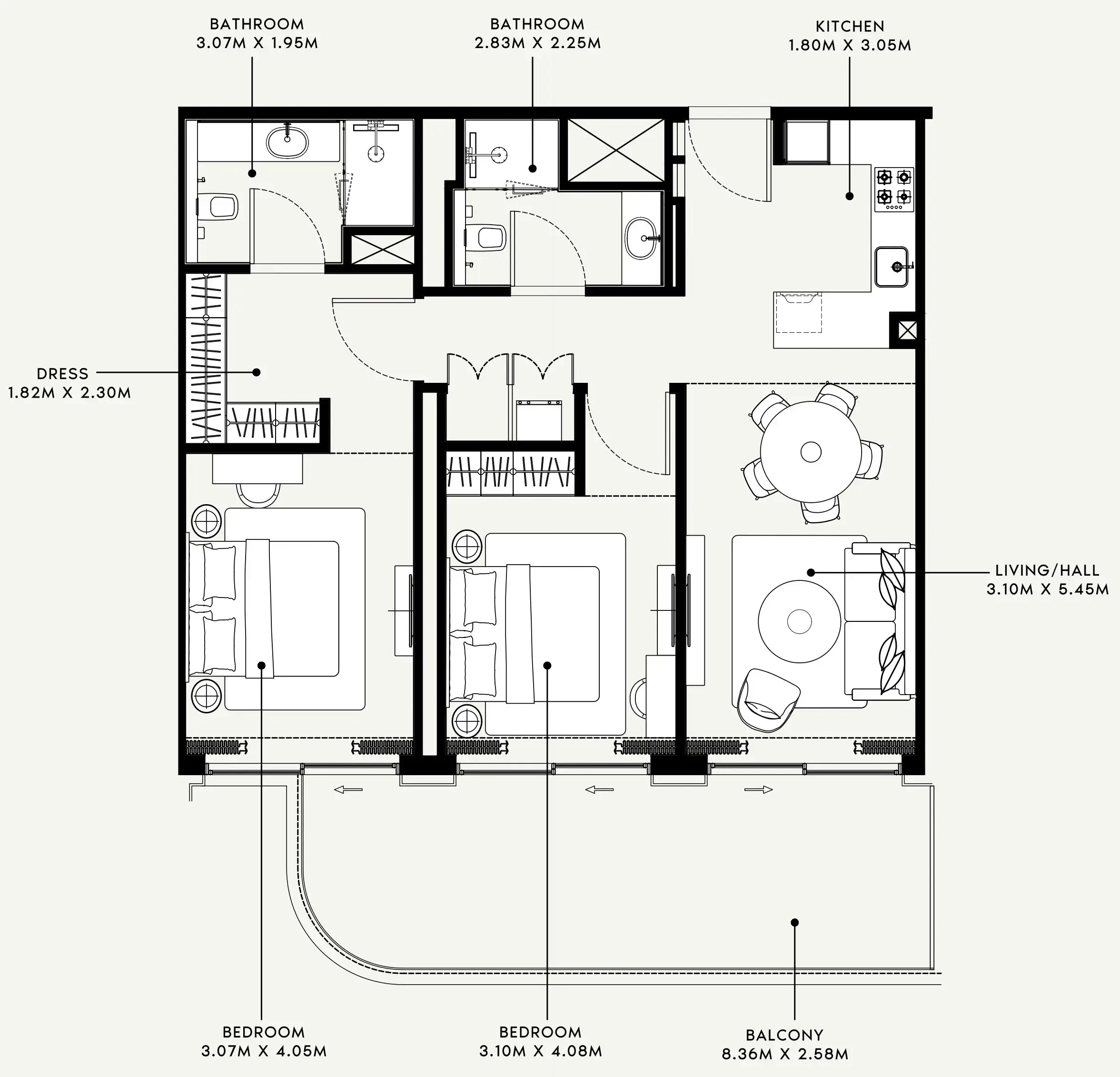 Azizi Venice 2 bed floor plan, 1,160 sqft